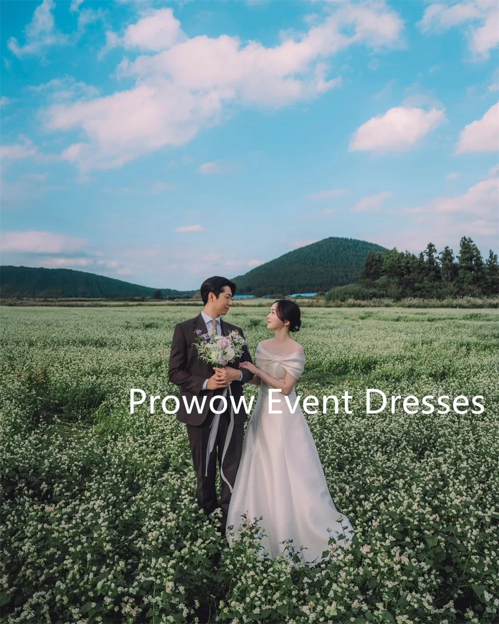 Prowow simples uma linha vestidos de casamento coreia photoshoot plissados fora do ombro arco vestidos de noiva 2025 até o chão o pescoço personalizado