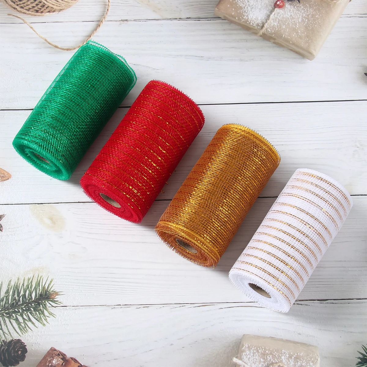 10yards Decor Poly Mesh Ribbon Christmas Decor Metallic Ribbon For Party Decoration Wedding Flowers Garland Diy Wrapping Ribbons