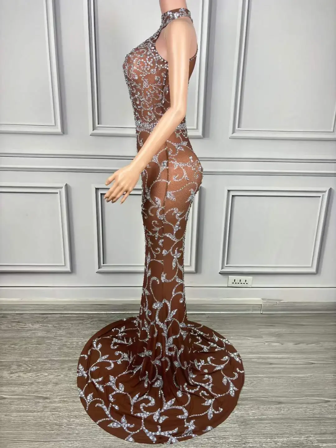 Mulheres sem mangas brilhantes strass estiramento malha baile festival elegante baile de formatura até o chão vestido longo ocasiões de aniversário 2025