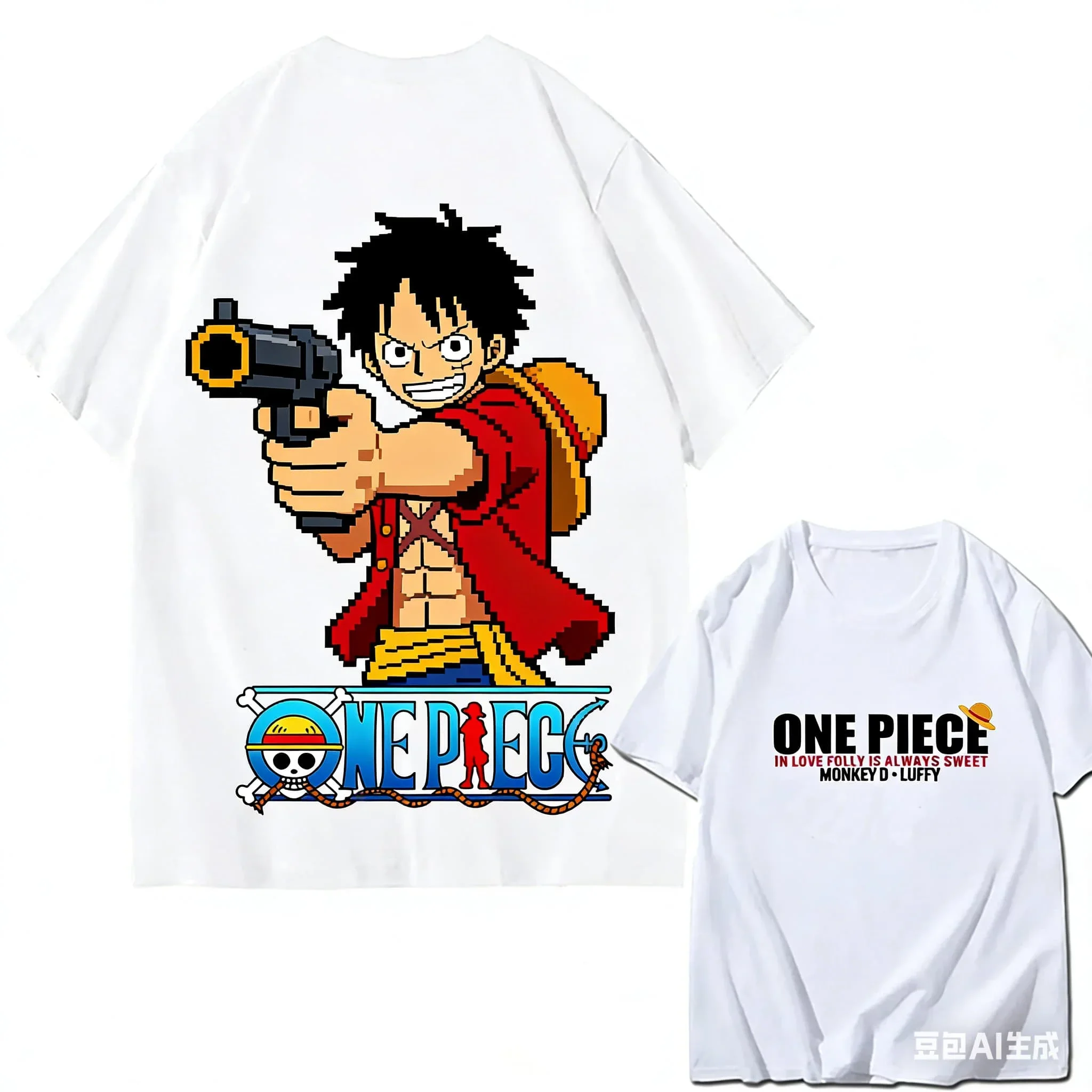 Best Seller One Piece Luffy Pajama Kids Anime Skull Character Soft Short Sleeve T-Shirt and Shorts for Men Woman Summer