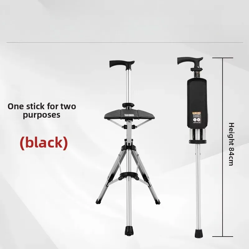 Crutch Chair One-Click Foldable Crutch Stool Multifunctional Non-Slip Band Stool Folding Crutch Chair For The Elderly