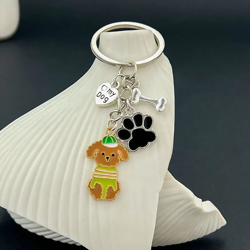 Cute Driving Puppy Keychain Cartoon Corgi Dog Claw Skateboard Pendant Keyring Creative Backpack Car Key Accessories Couple Gift
