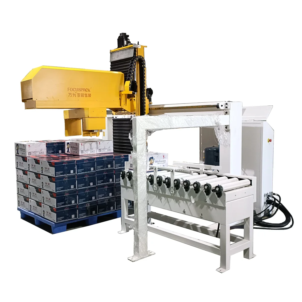 Gran oferta, paletizador automático completo, Robot, bandeja de cartón, máquina de paletas con precio barato para línea de embalaje