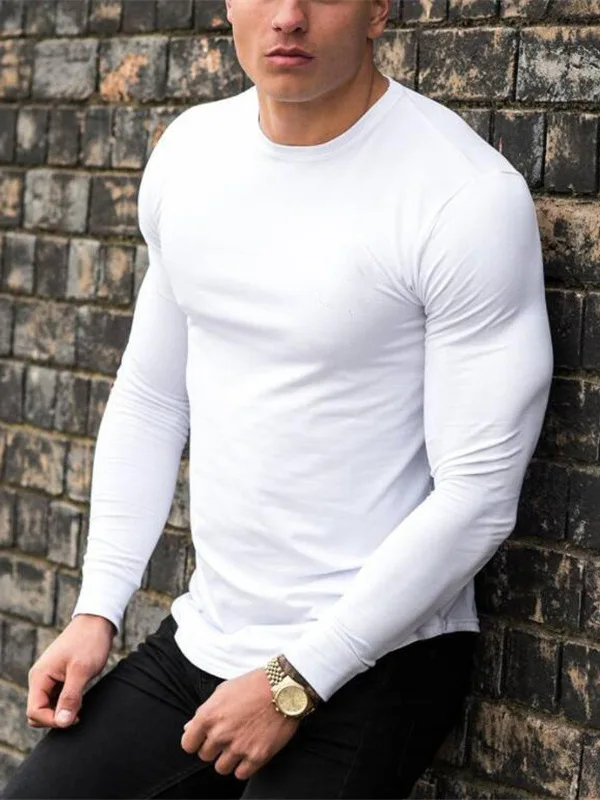 Fitn Long Sve Tight T-irt Outdoor Running irt Breathable Muscle Enhancing Cotton Polyester Blend Men's T-irt