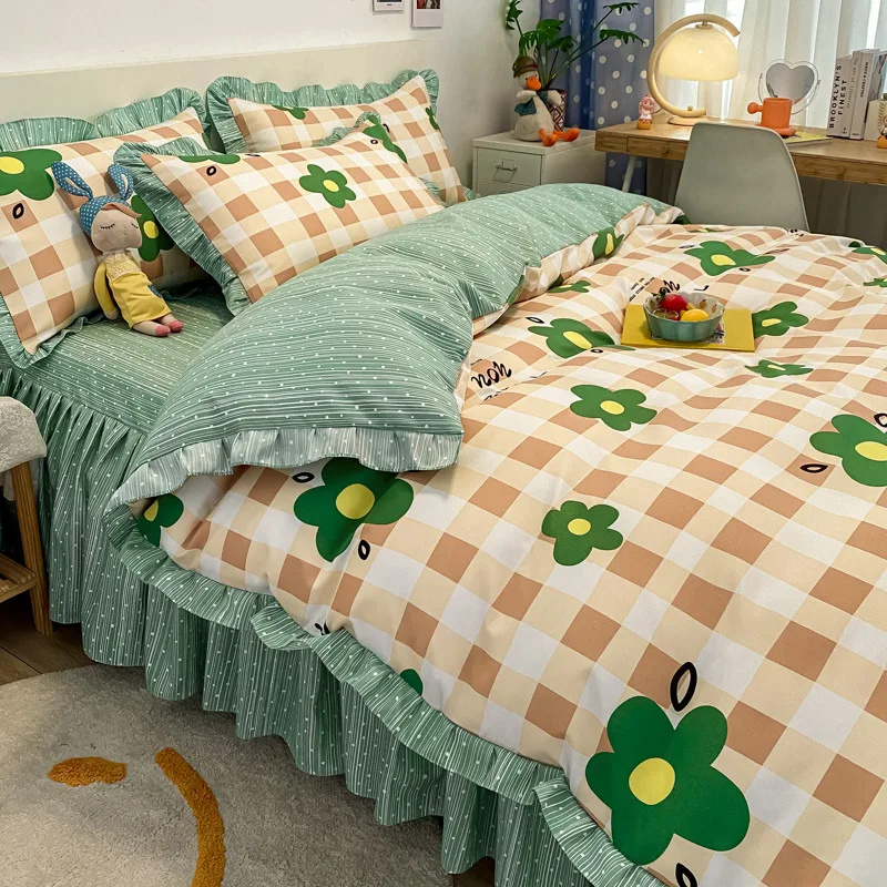 four-seasons-skin-friendly-printing-bedding-set-soft-sanding-bed-skirt-kit-with-quilt-cover-korean-lace-bedclothes-for-double