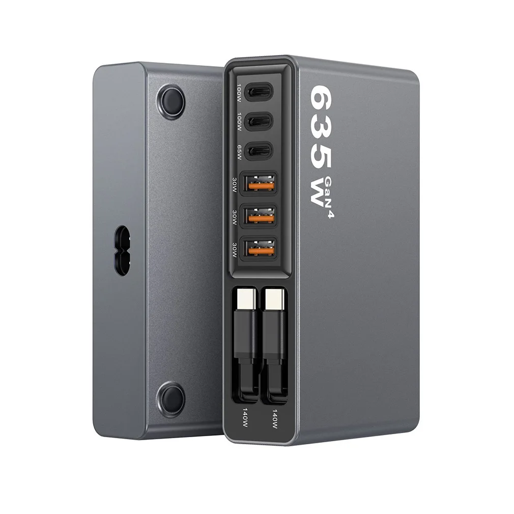 New 635W GaN Fast Charger with 140W Retractable USB C Cable Charging Station for iPhone Samsung Laptop Tablet Dropshipping