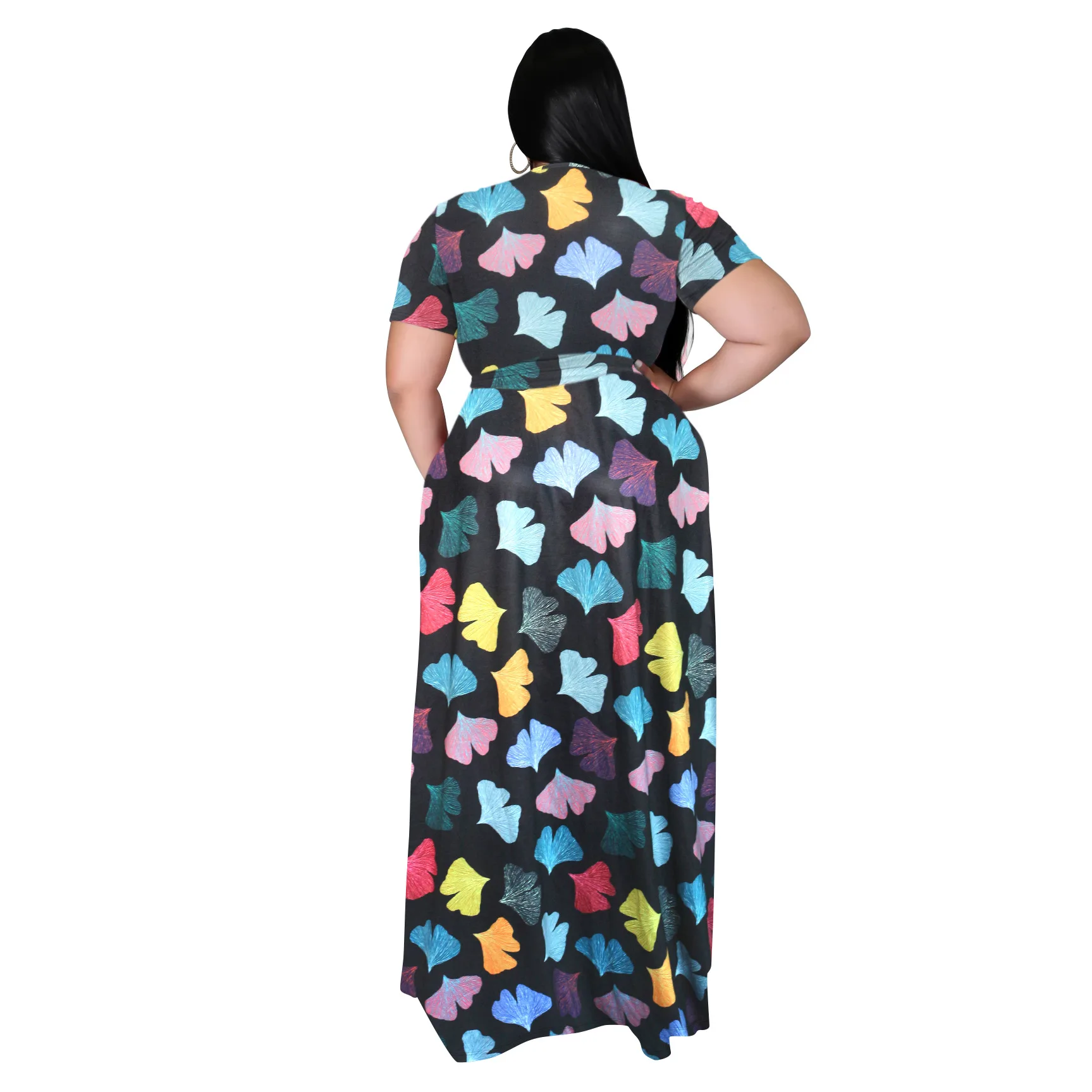 HAOOHU – robe longue à manches courtes et col en v pour femme, vêtement décontracté, style bohème, imprimé plage, grande taille 5xl, automne 2023