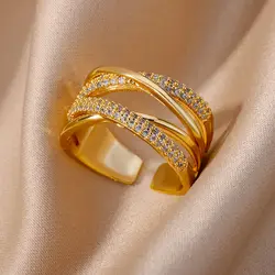 Stainless Steel Rings for Women Adjustable Micro Setting Zircon Ring 2024 Trend New Design Female Wedding Jewerly Free Shipping