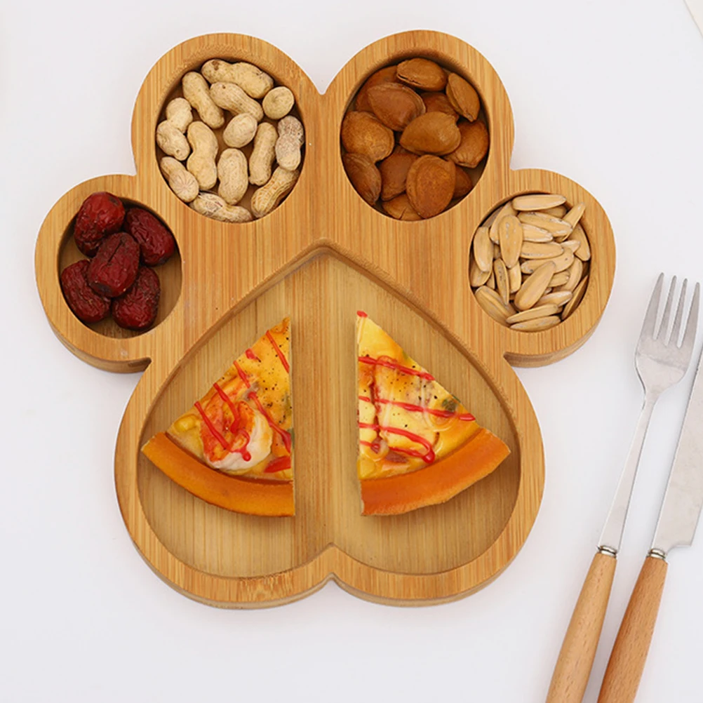 

Bamboo Paw Shaped Serving Tray Cartoon Snack Food Plate Fruit Dessert Storage Tray Home Kitchen Countertop Bamboo Serving Plate