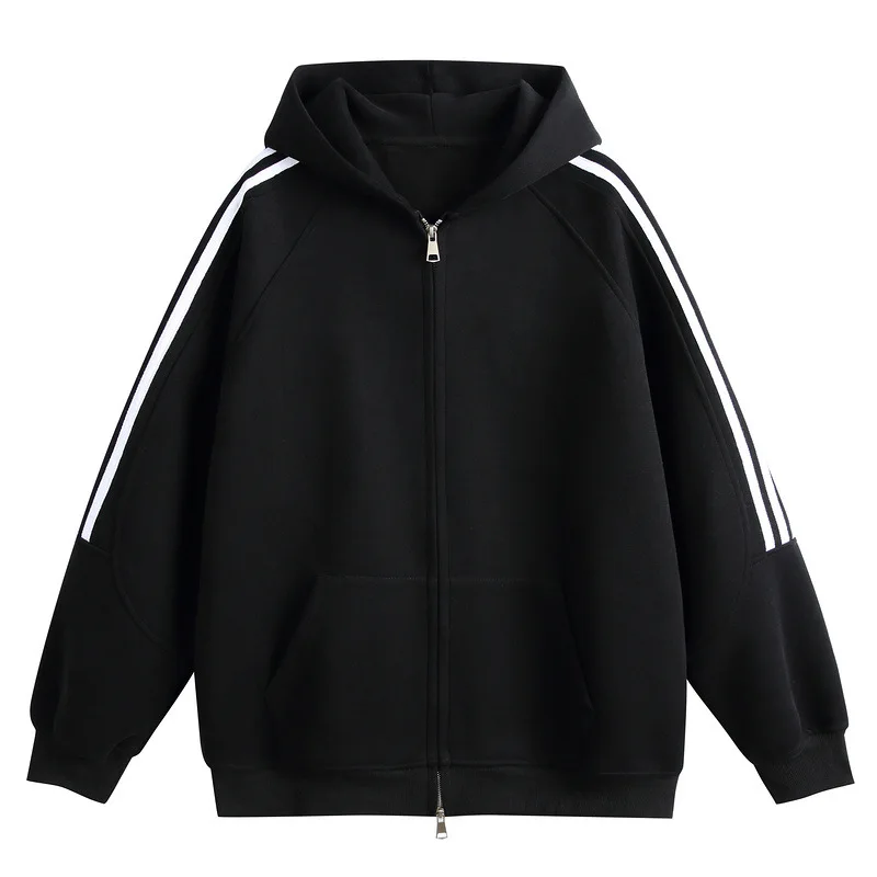 

GIOIOMen's Hoodie，Spring and Autumn Hooded Zip Cardigan Striped Color Matching Casual Sweater，Fashion Versatile Top Coat