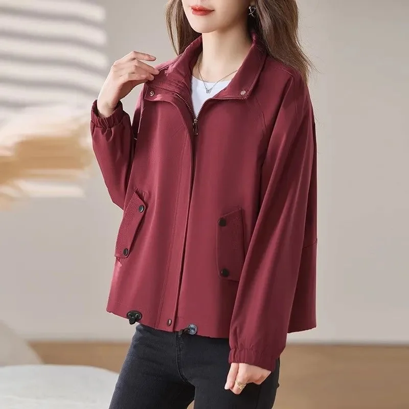 

Short Collar Coat Women's Spring Autumn 2025 New Explosion Windbreaker Jacket Zipper Casual Outwear Fashion Female Overwear Tops