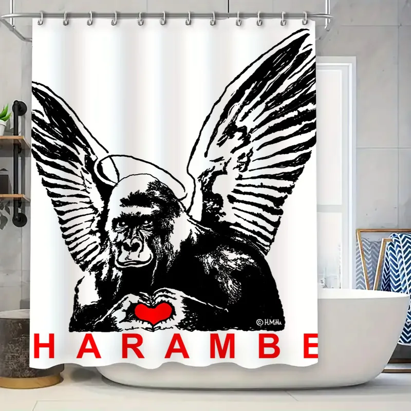 

Harambe Shower Curtain Black White Red Heart Gorilla Wings Customized Bathroom Decor Waterproof Fabric Shower Curtains Sets