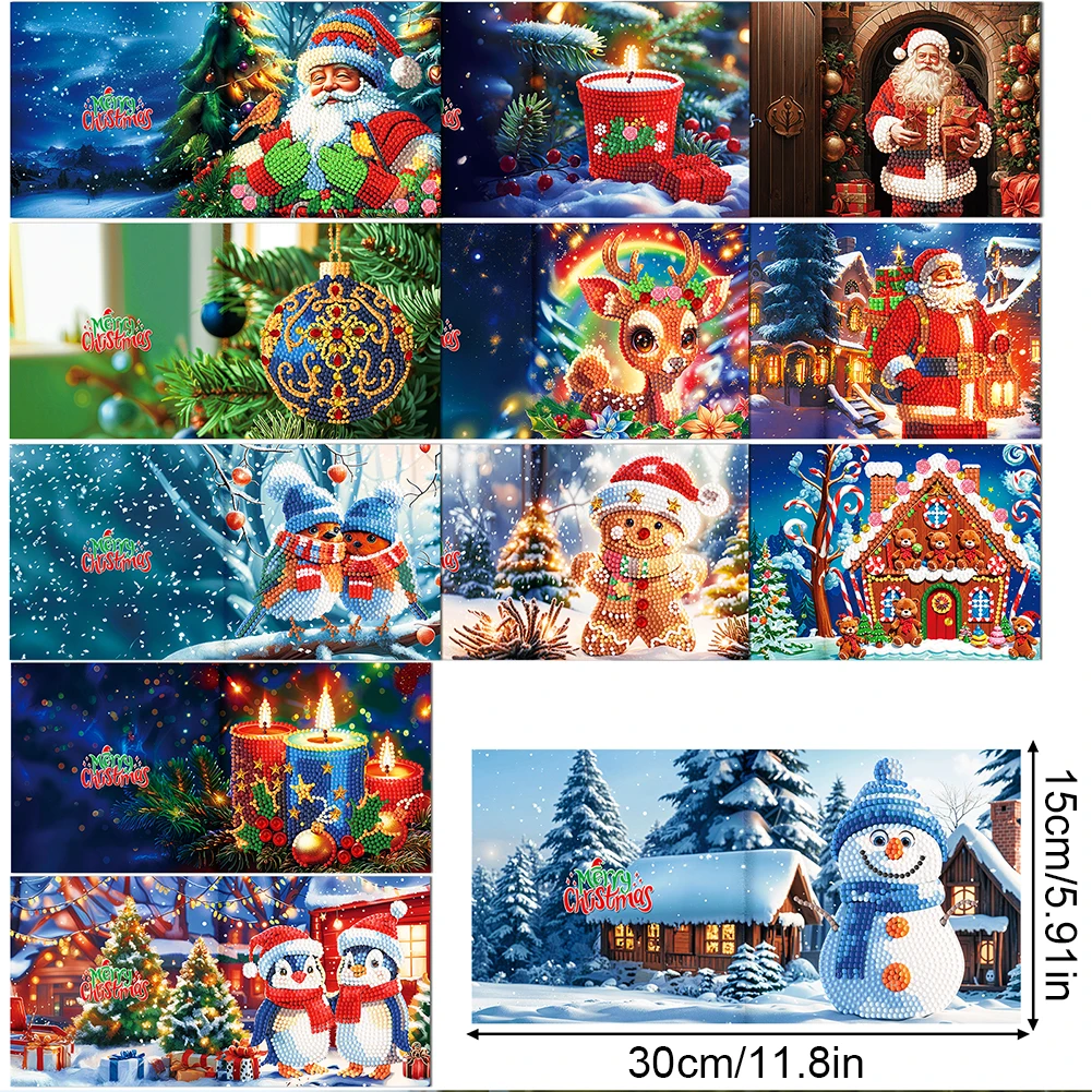 

12Pcs Special Shape Christmas Santa Claus Rhinestone Painting Card Kit Diamond Drawing Card Gifts for Family Friends and Lover