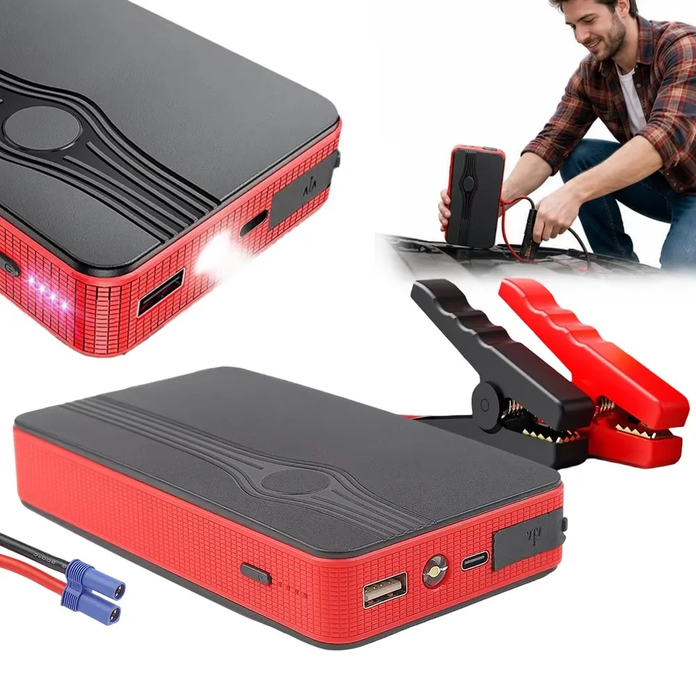 Przenośny awaryjny zestaw do rozruchu samochodu, 30000 mAh, 12 V, z klipsami do akumulatora i kablem USB 3 w 1 do ładowania, wielofunkcyjny awaryjny zasilacz do pojazdów.