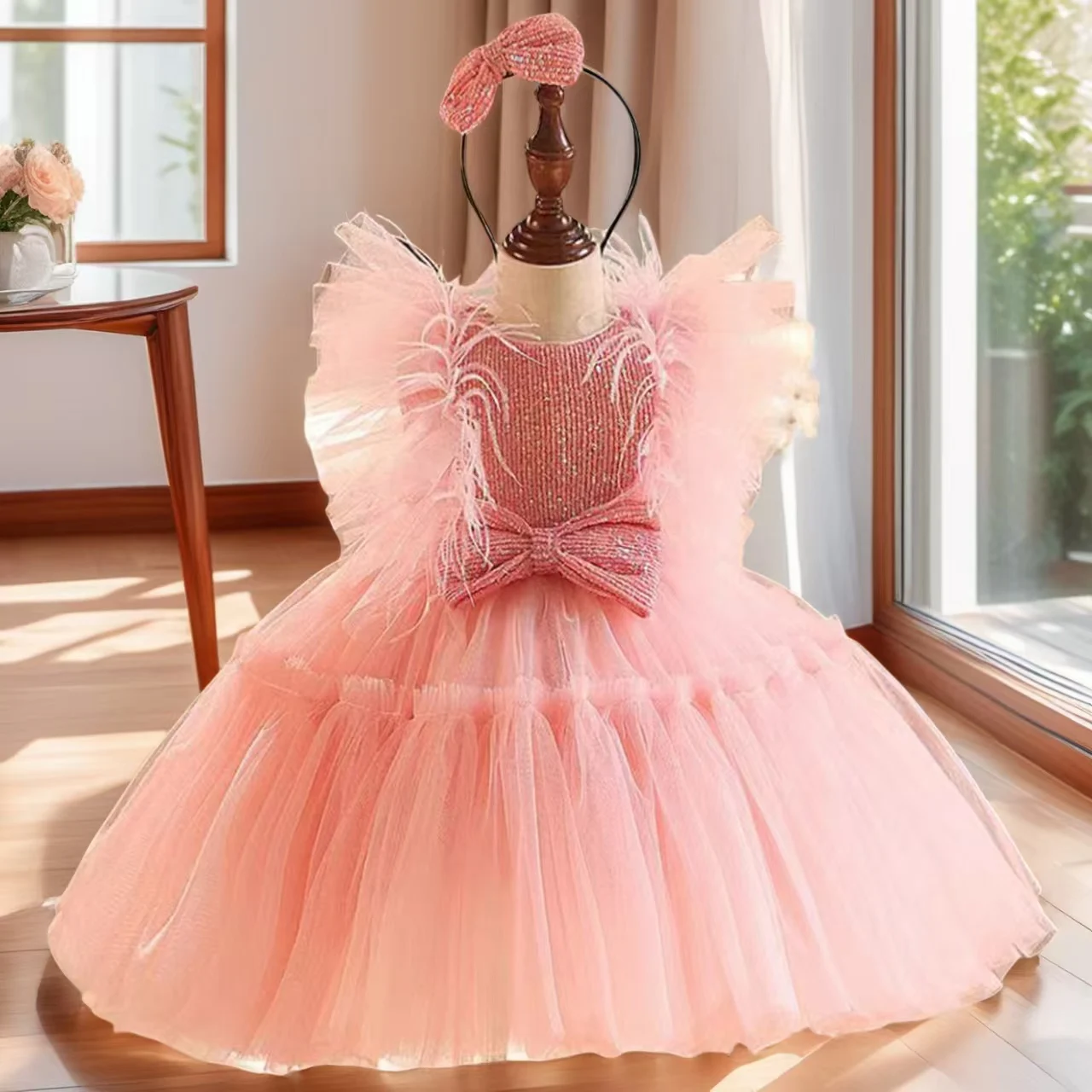 

Dreamy Vow J826 Adorable Sequined Tulle Girl Dress With Bow Sleeveless for Kids Eid al-Fitr Wedding Birthday Party Ball Gown