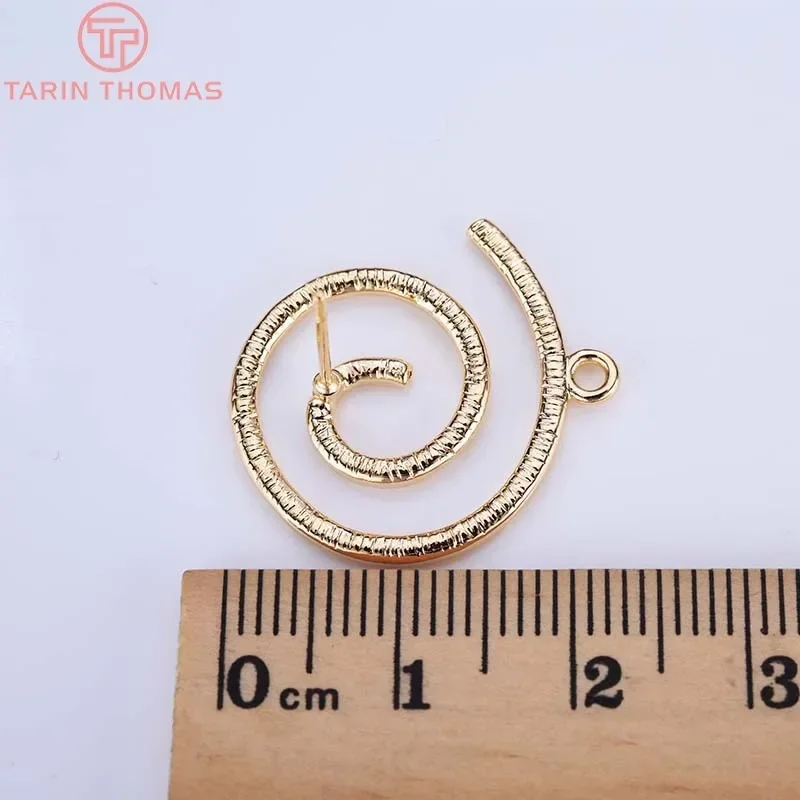 (2261) 6PCS 21x23MM 24K Gold Color Plated Brass Round ripple Shape Earrings High Quality DIY Jewelry Making Findings