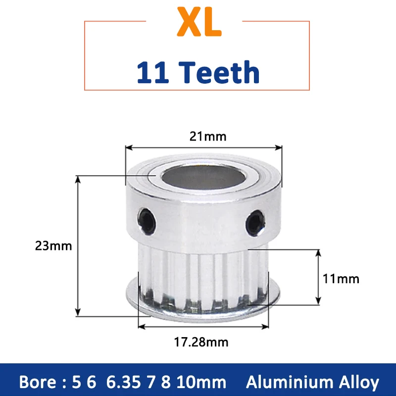 1 pz 11 denti XL puleggia dentata 11 T lega di alluminio ruota sincrona foro 5 6 6.35 7 8 10mm larghezza fessura 11mm tipo K trapezoidale