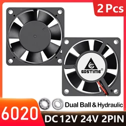 2 Pcs Gdstime 6020 12V 24V 2Pin Fan 60mmx60mmx20mm PC Computer Case Cooler 6cm DC Brushless Fan for 3D Printer Cooling Fan