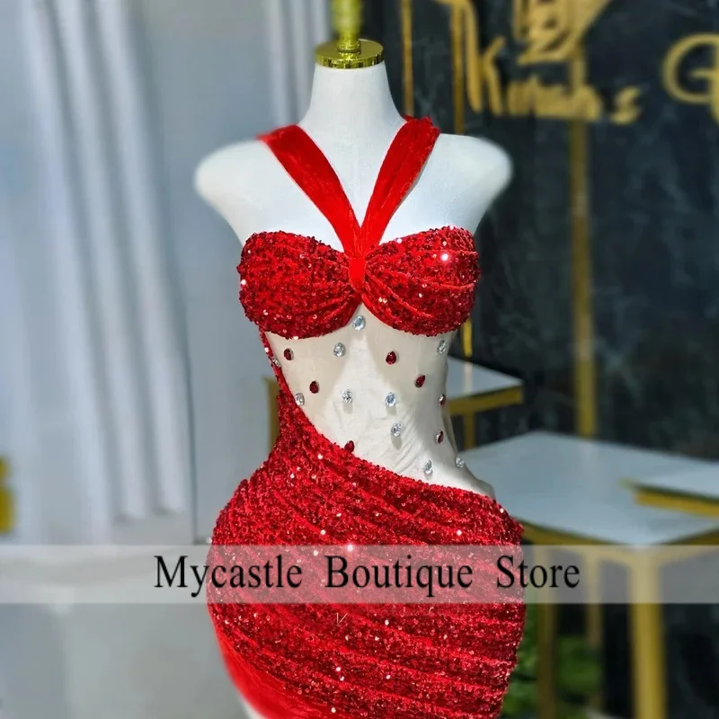 

Блестящие платья-футляры для встречи выпускников с блестками и стразами, иллюзия, коктейльное платье с лямкой на шее для девочек, Vestidos De Gala по индивидуальному заказу