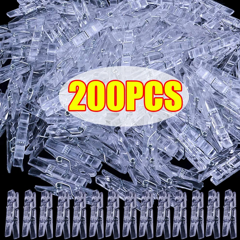 50/200PCS Mini Photo Clips Transparent Spring Plastic Hanging Clips Clothespins DIY Home Decoration Fairy Light Hanging Clamps