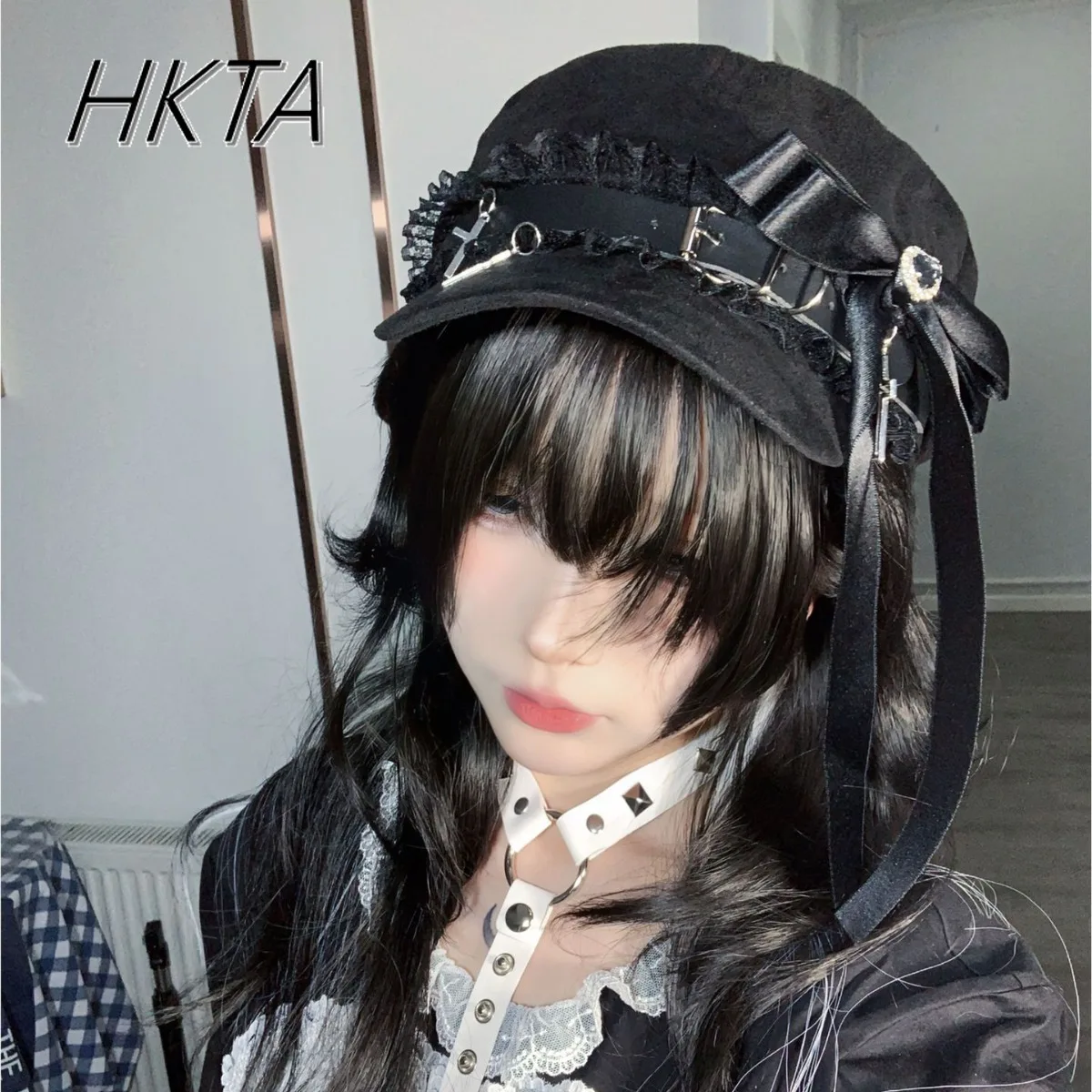 Japanese Original Hat Mine Series Mass-produced Beret Female Women Cap Rhinestone Love Bow Harajuku Black Second-dimensional Hat