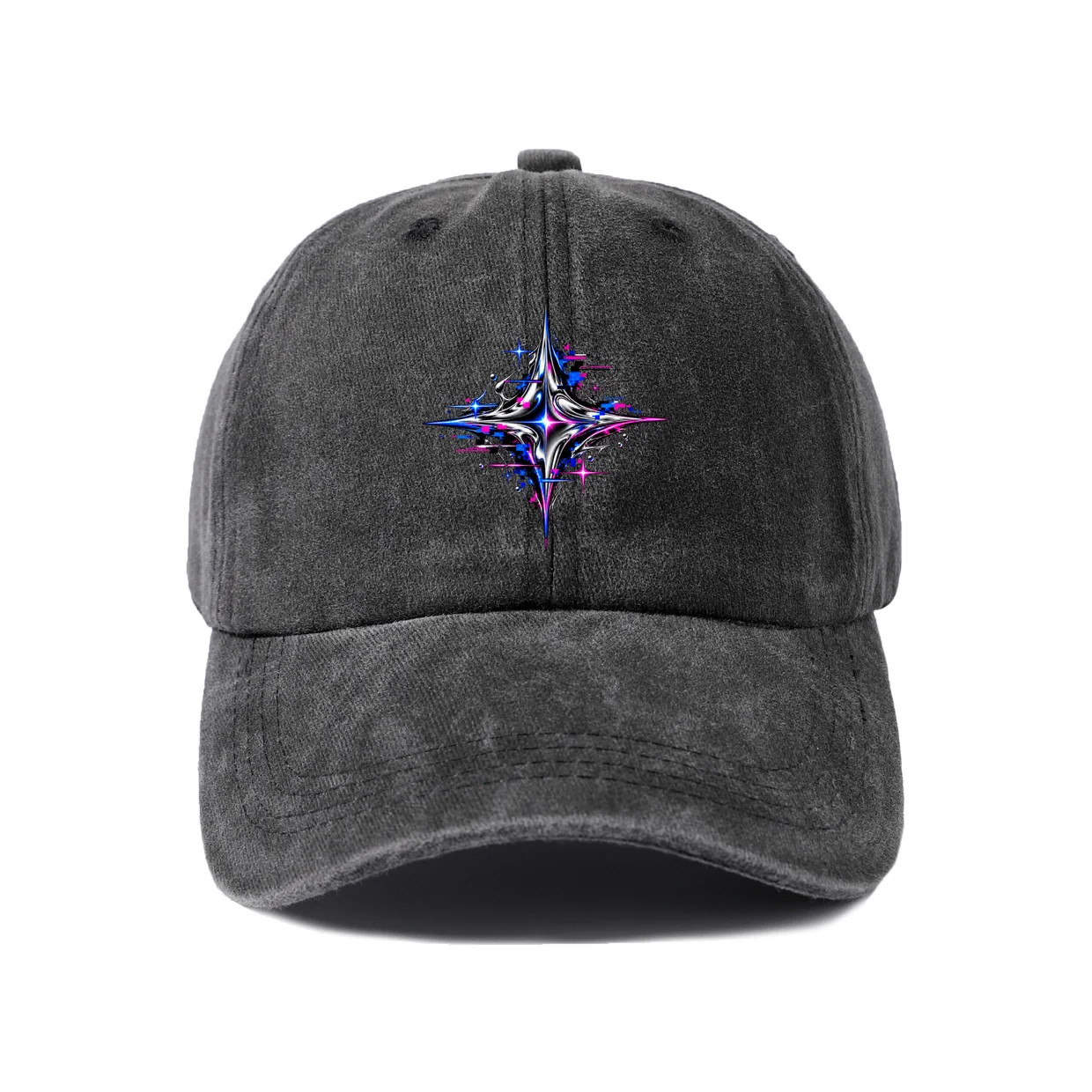 Neon Star Sparkle Graphic Baseball Cap, Vintage Washed Adjustable Unisex Dad Hat, Streetwear Gift