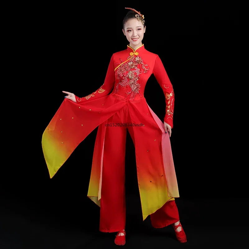 Adult female ancient chinese costume Drum performance suit male Chinese style festive Yangko dance suit