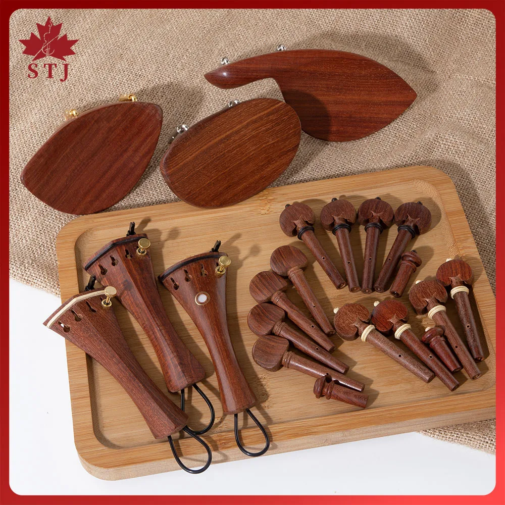 STJ 1 Set 4/4 Violin Rosewood Tailpiece+Tuning Pegs+Endpins+Chin Rest/Chin Holder, Ebony Jujube Wood Fiddler Parts Accessories