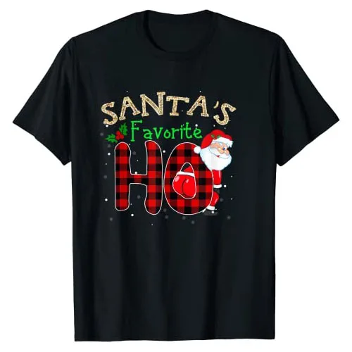 Christmas Santa's Favorite Ho Xmas Pajama Funny Naughty T-Shirt Cute Aesthetic Clothes Family Matching Xmas Costume Holiday Tees