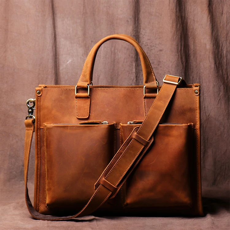

Vintage Cowhide Men's Handbag Business Briefcase Genuine Leather Computer Bag Handmade Messenger Crazy Horse Shoulder