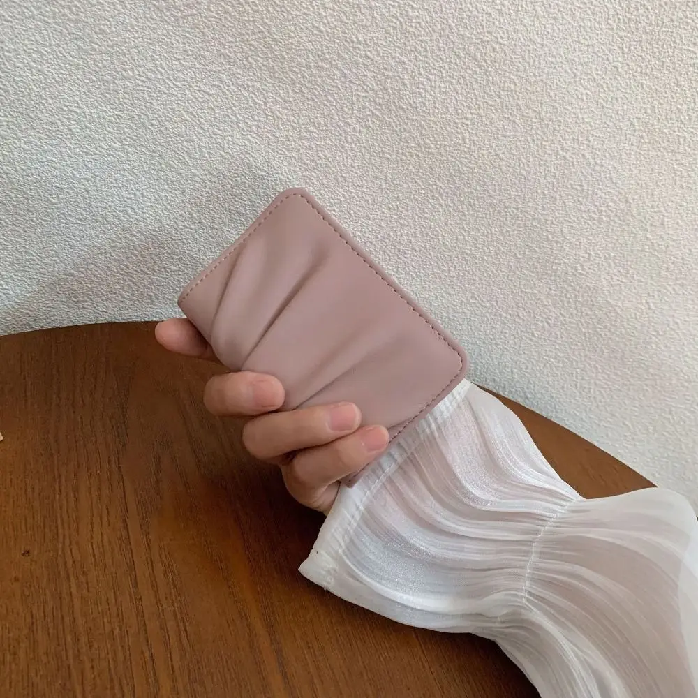 Button Elegant Foldable Wallet Multiple Card Slots PU Leather Mini Coin Purse Versatile Korean Style Wrinkled Card Holder Women