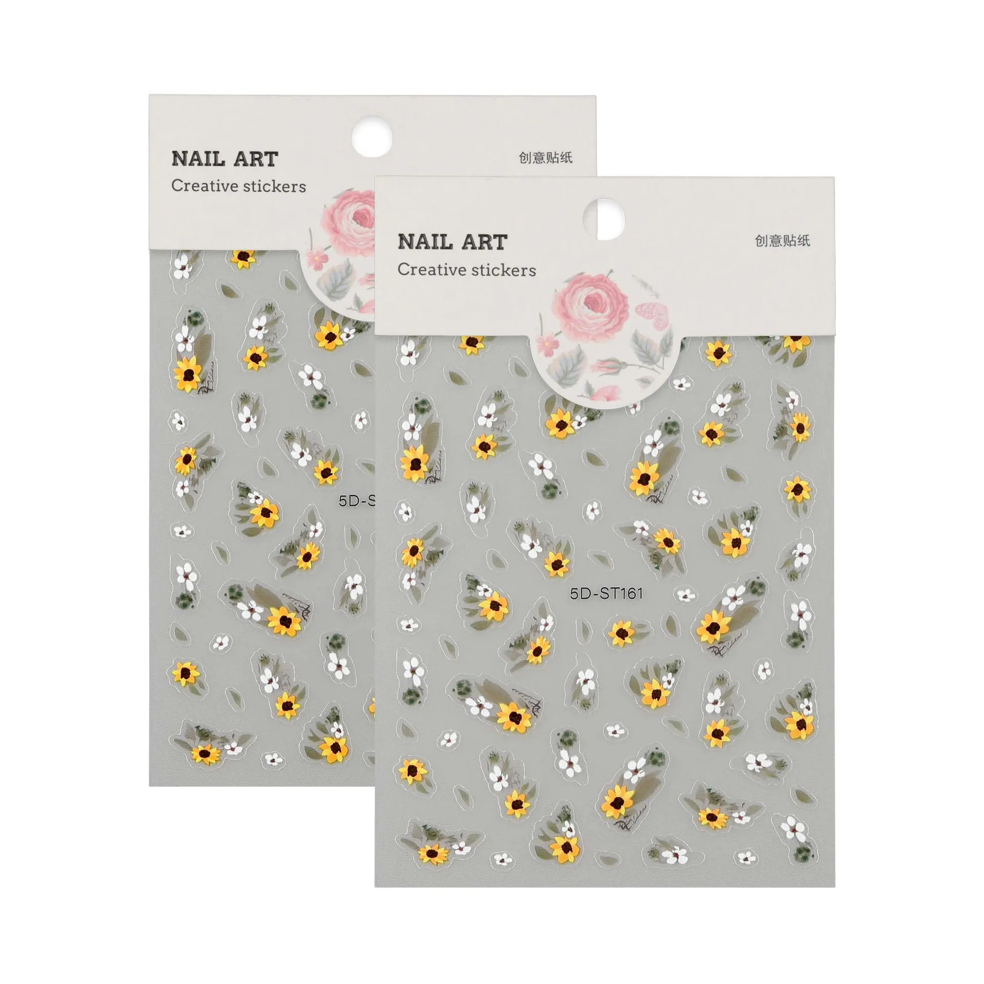 Adesivos estilo ins em relevo de girassol 3D/5D – decalques florais para unhas, telefone, câmera, maquiagem e álbum de recortes