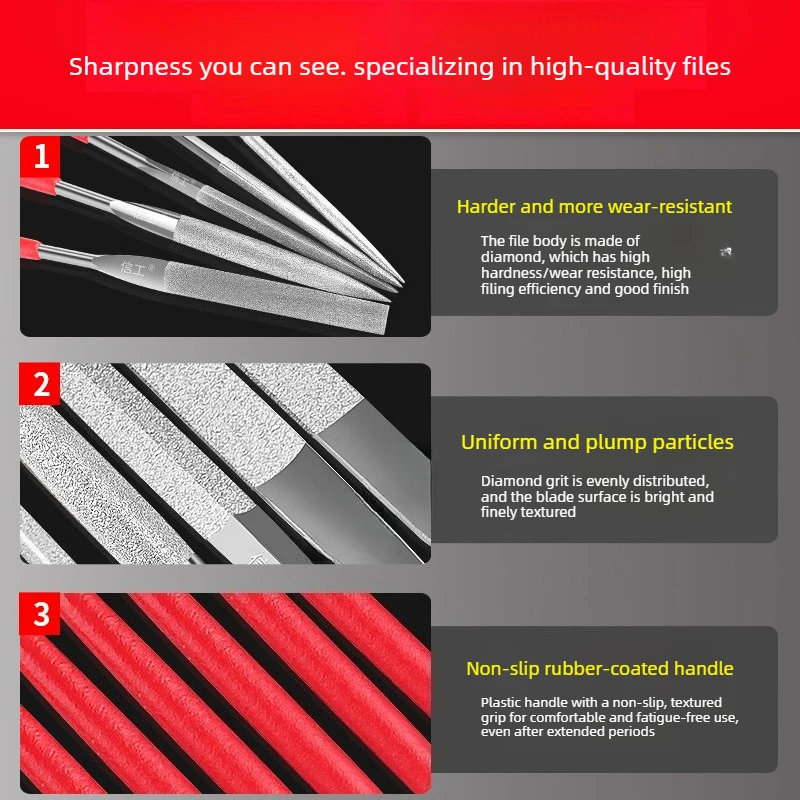 150 Mesh Diamond File Set, Including Semi-circular, Flat-head, Square-head, Round-head and Triangular-head in Various Shapes