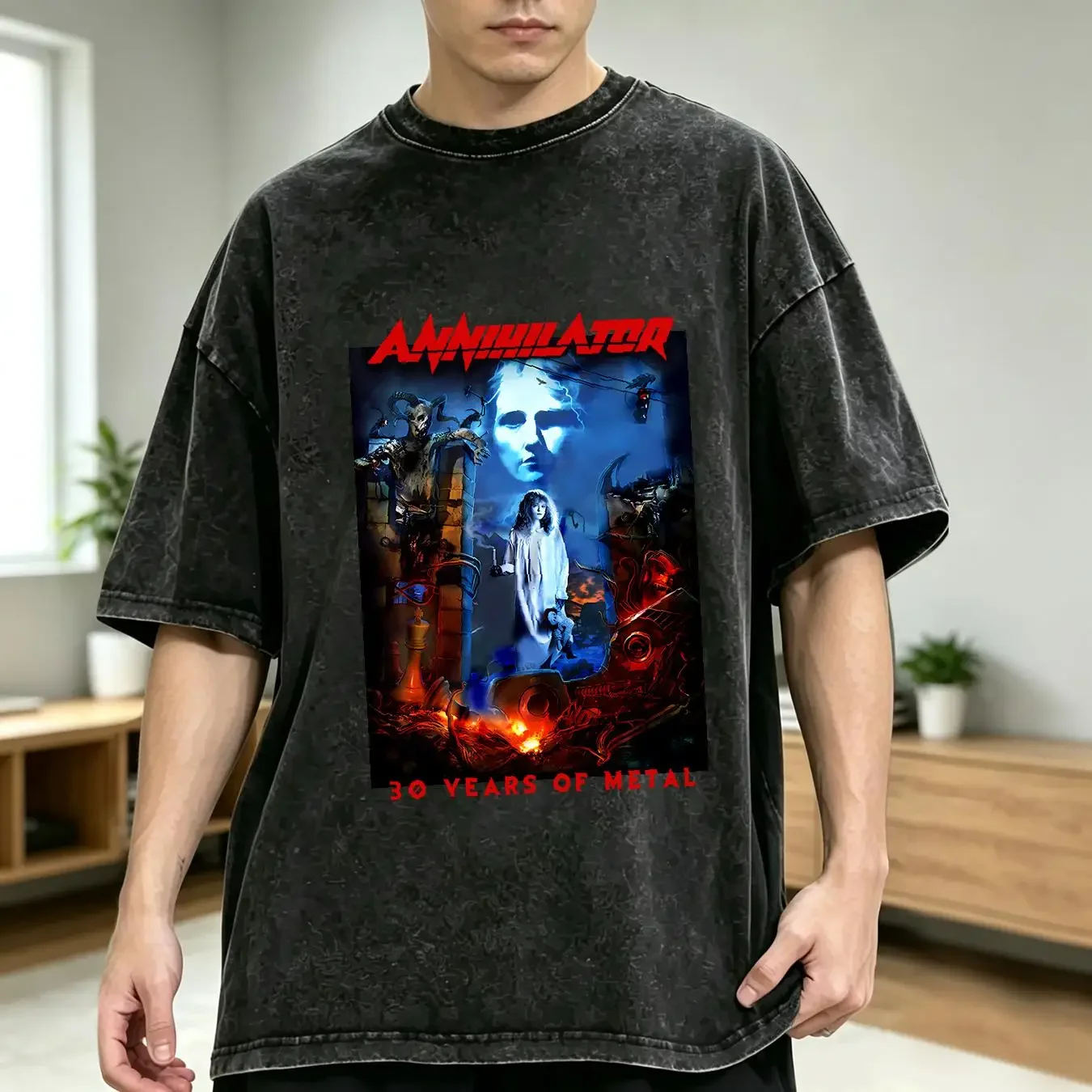 washed T Shirt Popular Annihilator 30 YEARS OF METAL Size S 234XL FN829 long or short sleeves vintage Washed homme Slightly