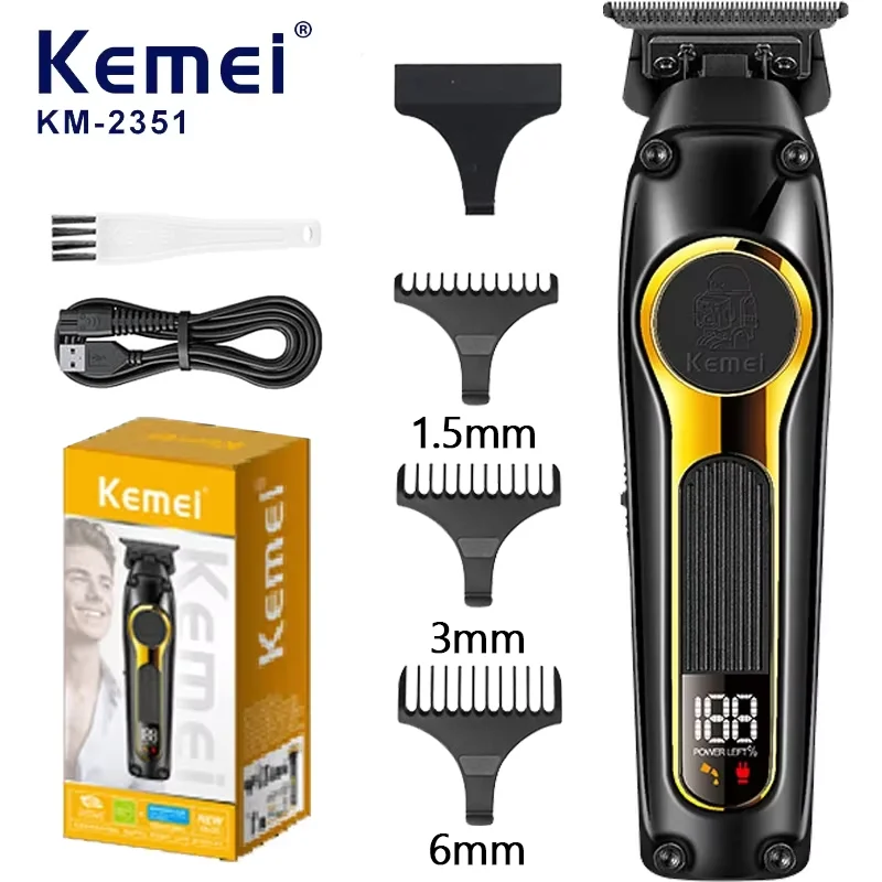 

KEMEI KM--2351 USB Rechargeable Hair Clippers DLC Blade Cordless Electric Hair Trimmer Men Barber Hair Cutting Machine for Men