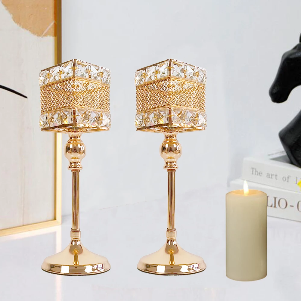 2-12pcs/lot Gold Square Candlestick Wedding Centerpieces Decor Bars Metal Candle Lantern Tealight Candle Votive Holders