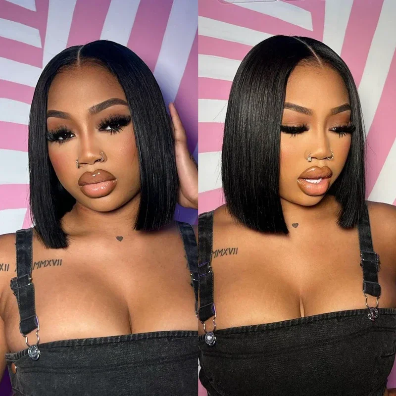 13x4 Transparent Lace Frontal Wig Short Straight Bob Wig Human Hair 250 280 Density Lace Front Pre Plucked Human Hair Wigs For Black Women