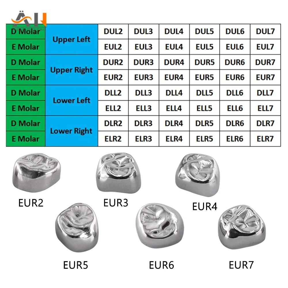 5Pcs Upper Dental Crown Kids Primary Molar Teeth 1st 2nd Stainless Steel Pediatric Temporary Crowns Left/Right Dentist Tools