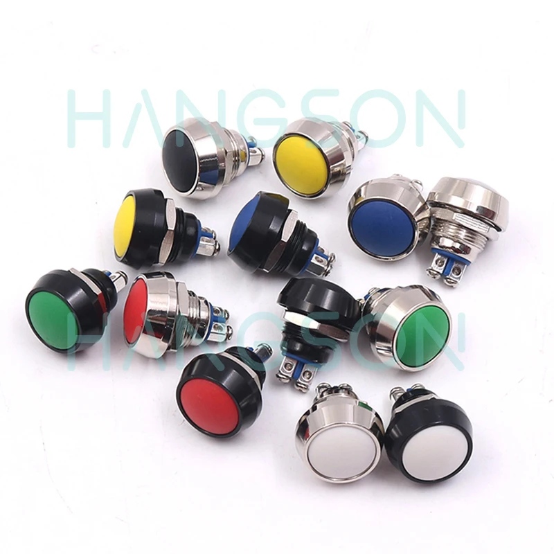 12MM Dome Head Momentary Push Button Switch Screw Terminal Push Button 3A 220V Solder Terminal Colorful Metal Button Switch