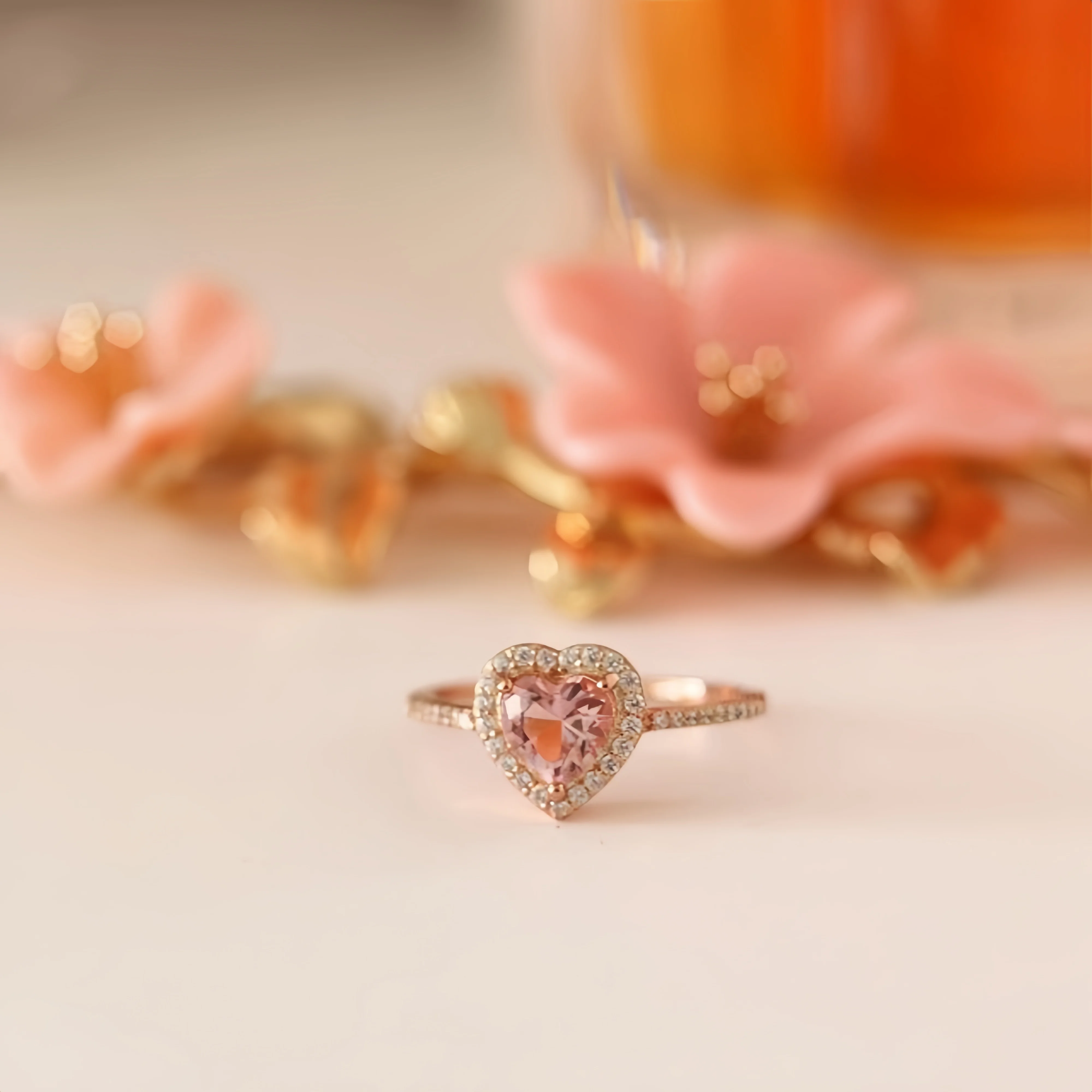 

Nano Morganite Rose Gold Plated Fashion Jewelry Dainty 925 Sterling Silver Pink Heart Rings