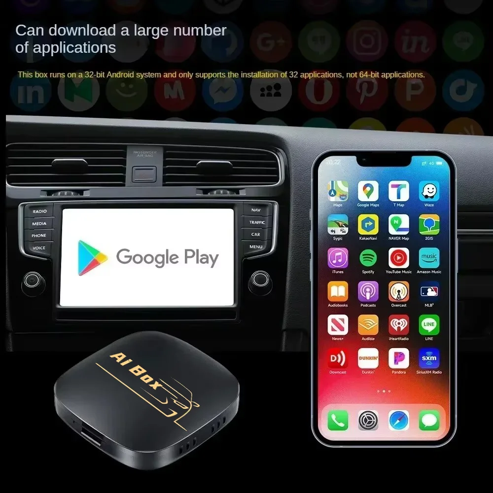 2025 New Carply Ai Box Android13 وAndroid Auto 3In1 صندوق ذكي للوسائط المتعددة مدمج Netflix YouTube Google App Store التوصيل والتشغيل