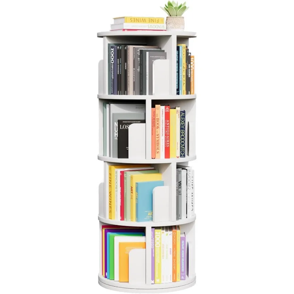 

Rotating Bookshelf, 360° Rotating Bookcase for Small Space, Corner Bookcase for Bedroom, Living Room, Study Room, 4 Tier