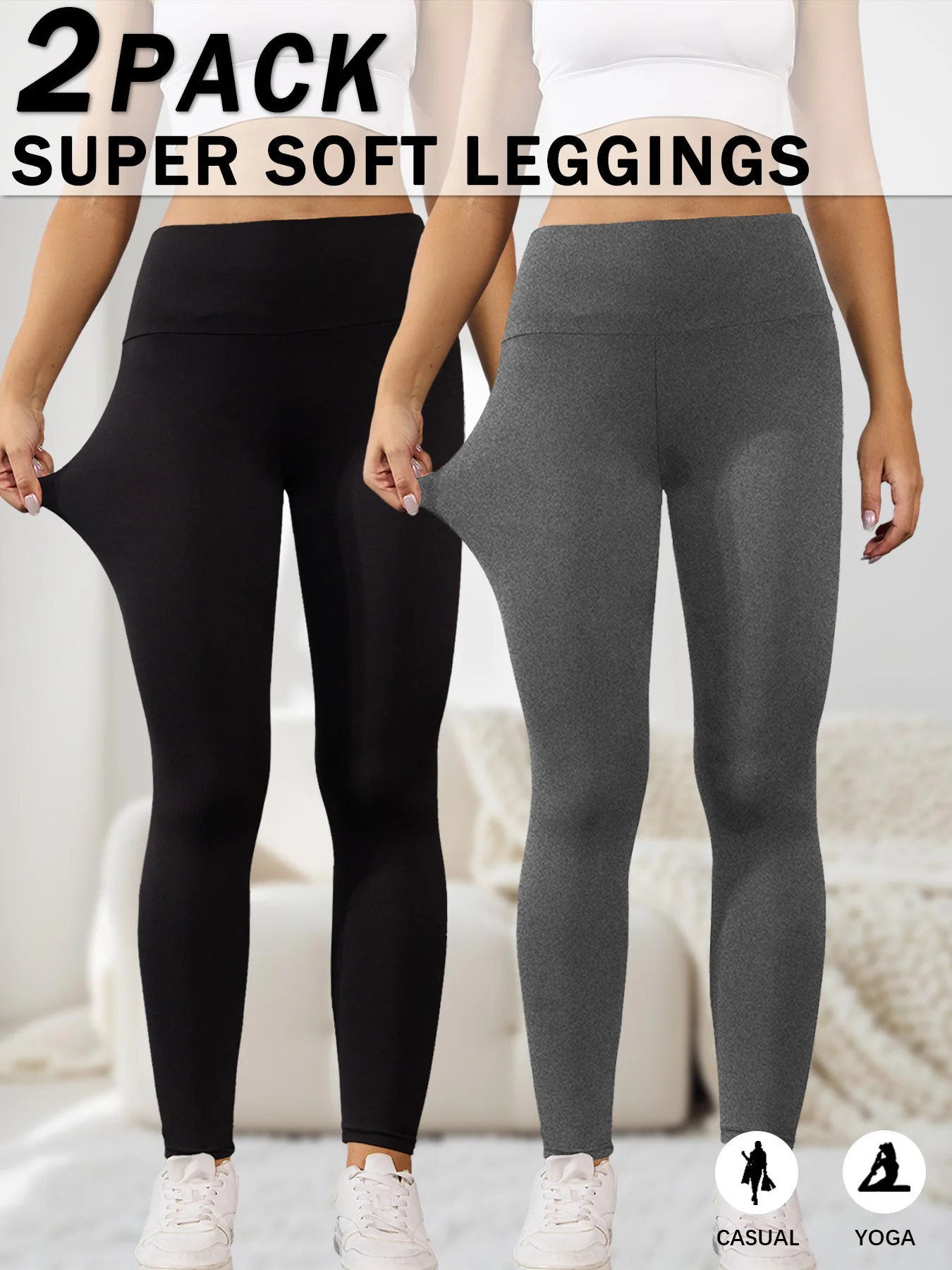 

2 Pack Women's Super Soft Leggings High Waisted Tummy Control No See Through Workout Yoga Running Athletic Push Up Gym Leggings