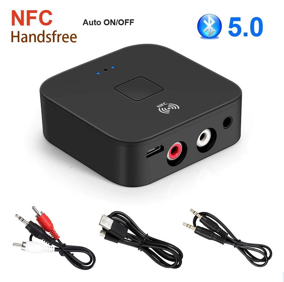Bluetooth 5.0 RCA Audio Receiver 3.5mm AUX Jack Stereo Music Wireless Adapter Mic NFC For Car kit Speakers Amplifier Auto ON/OFF