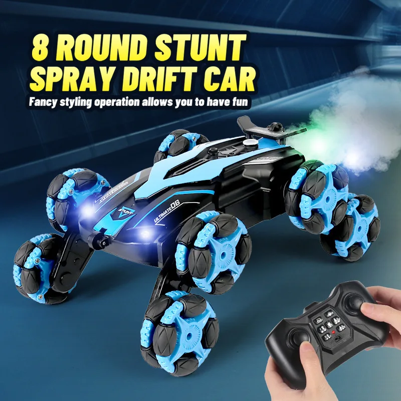 New Peculiar Eight-wheel Climbing Stunt Car Drift Spray Intelligence Development Ability Training Remote Control Car Toy Gift