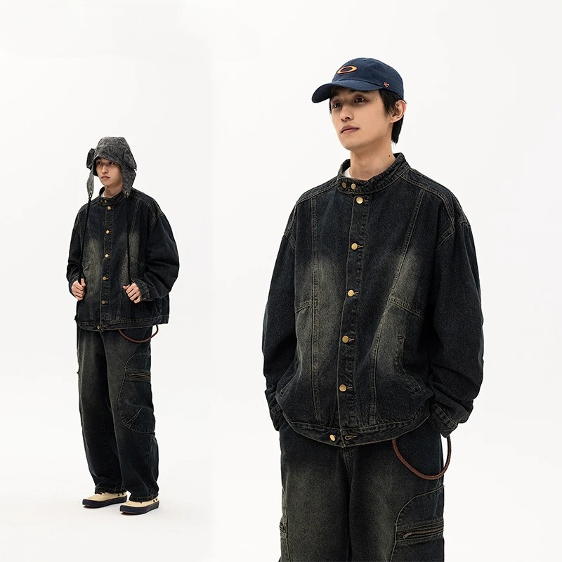 Customized LOGO men's spring and autumn new retro Korean series old washed denim jacket men's and women's neutral loose jacket