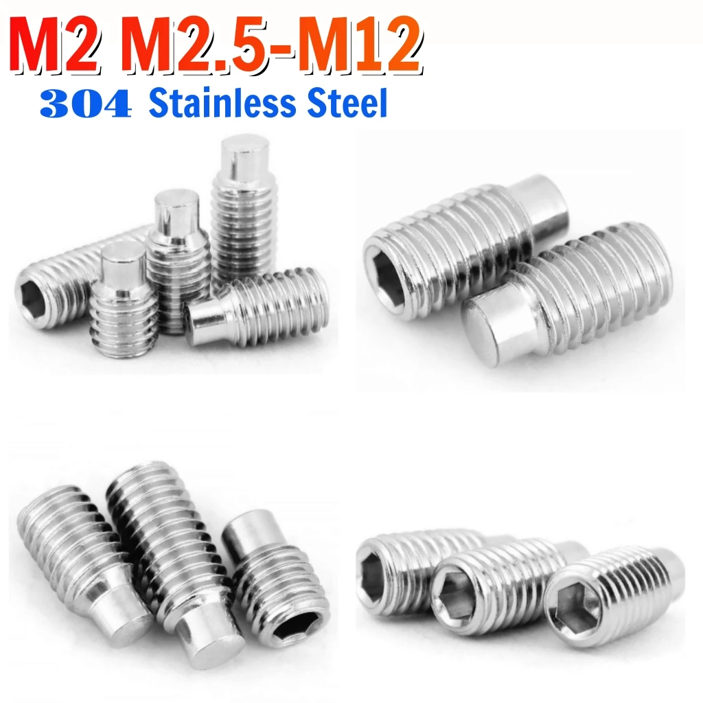 M2 M2.5 M3 M4 M5 M6 M8 M10 M12 Allen Hexagon Socket Convex End Grub Headless Bolt 304 Stainless Steel Dog Point Set Screw