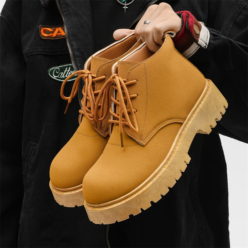 

Мужские высокие ботинки дерби на массивной платформе с большим круглым носком, замшевая кожа, винтажная рабочая обувь в стиле ретро, удобная осенняя обувь, нескользящая обувь