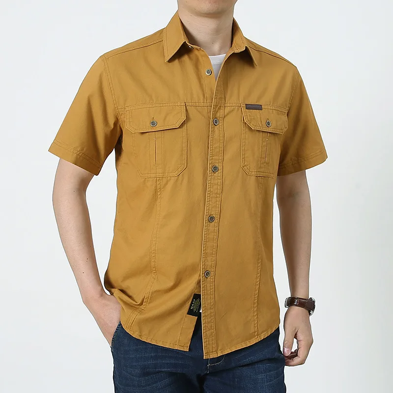 

2025 New Men's Summer Thin Shirt Pure Cotton Casual Multi-pocket Work Top