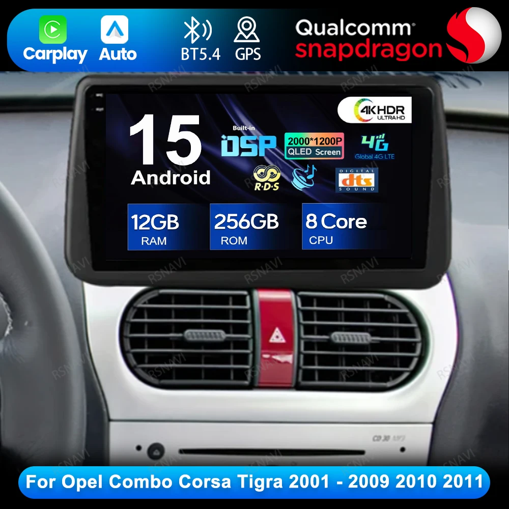

Android 15 для Opel Combo Corsa Tigra 2001-2009 2010 2011 4G LTE головное устройство GPS беспроводной Carplay авторадио автомобильное радио DVD